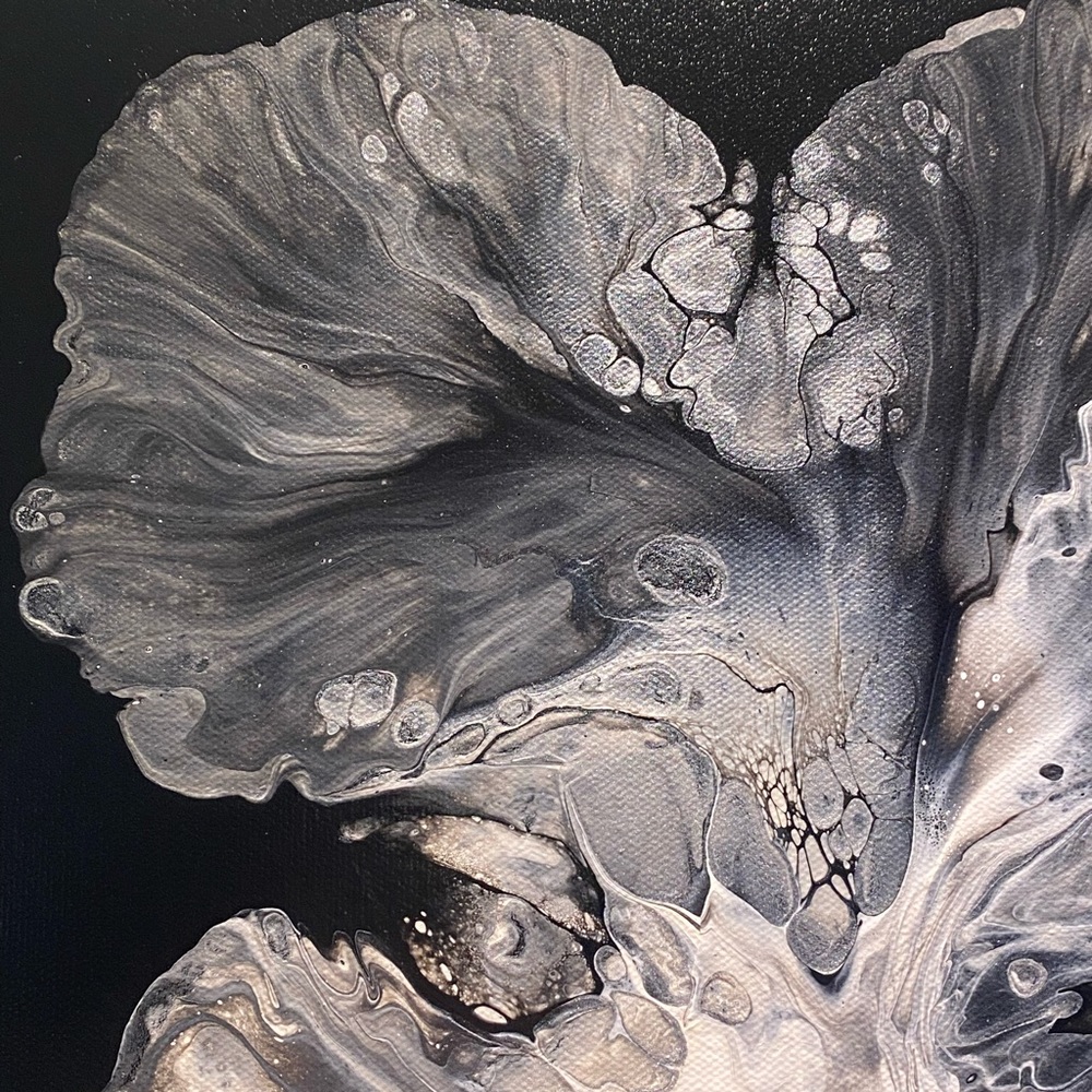 ❌SOLD❌12x12 hand painted Abstract Acrylic fluid pour art canvas painting black - Picture 5 of 10